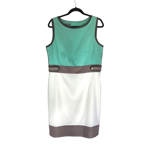 ROZ & ALI- WOMEN GREEN/ CREAM ZIP-UP CLOSURE MIDI DRESS SIZE 16 - Picture 1 of 8